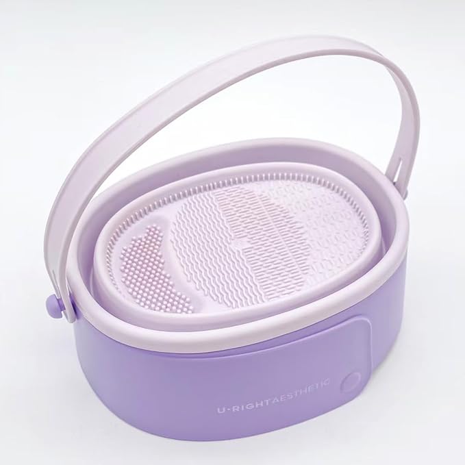 Foldable silicone makeup brush cleaning bowl, makeup tool cleaning bowl, makeup brush cleaning tool storage and drying rack (purple) (purple)