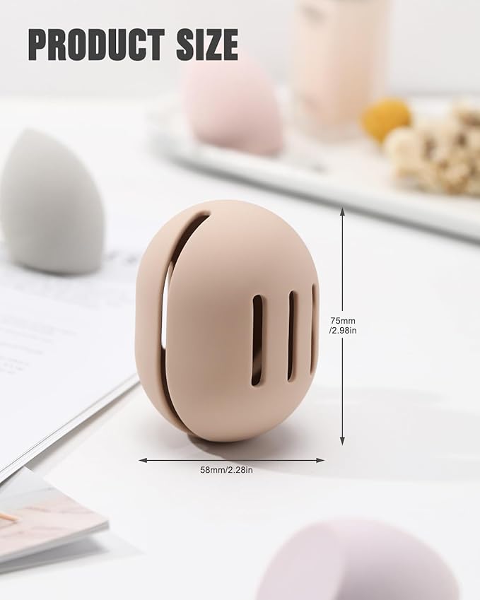 FERYES 2 PCS Makeup Sponge Holder – Shatterproof Eco-Friendly Silicone Beauty Make Up Blender Case for Travel - Khaki