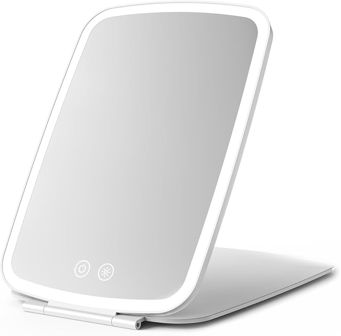 Rechargeable Folding Makeup Mirror with LED Lights, 10" x 7" Large View, 3 Lighting Modes, 2000mAh Battery & Magnetic Closure for Home & Travel
