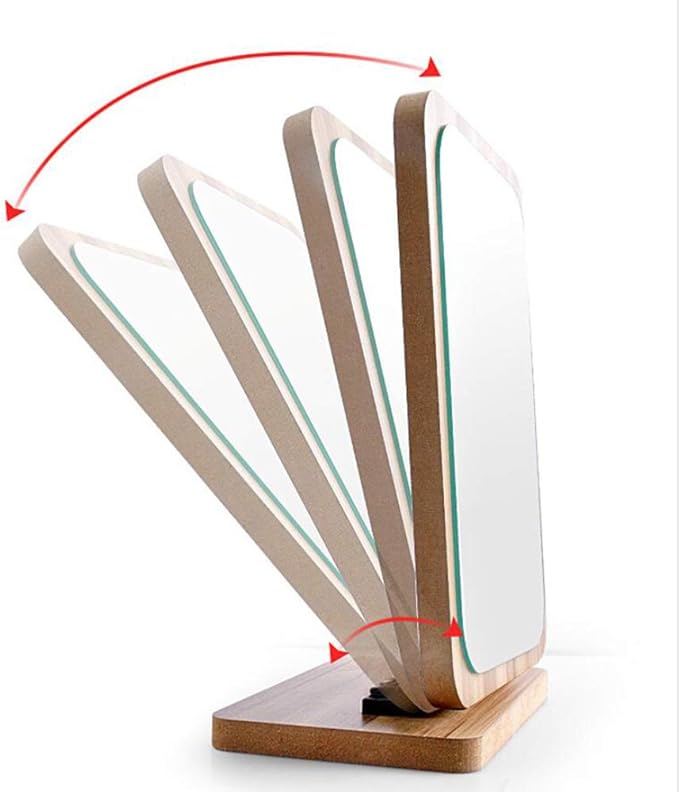 Aestivate Rectangular Compact Table Mirror Standing Wood Framed Rectangle Tabletop Makeup Mirror Desktop Mirror 90 Degree Rotating Mirror