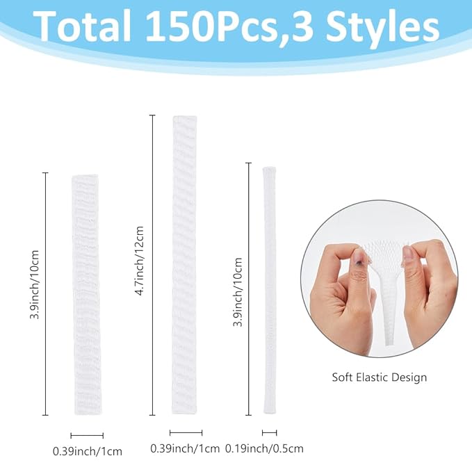 SUPERFINDINGS 150Pcs Makeup Brushes Protector 3 Sizes Pen Guard Protector Reusable Expandable Mesh Cover Cosmetic Brush Mesh Protector Stretch Saver Net for Eyeshadow Brushes(Not include Brushes)