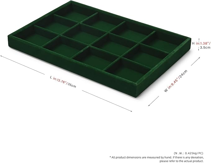 12 Grids Velvet Jewelry Tray Bracelet Trays Bangle Holder for Bracelet Bangle Earring Ring Display Storage (Green)