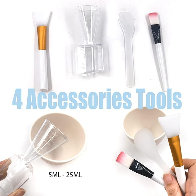 Silicone Face Mask Mixing Bowl Set, DIY Facemask Mixing Tool Kit with Silicone Mask Bowl, Facial Mask Brush, Bowl Stick Spatula, Face Mask Applicator, Measuring Cup (5 PCS＆White)
