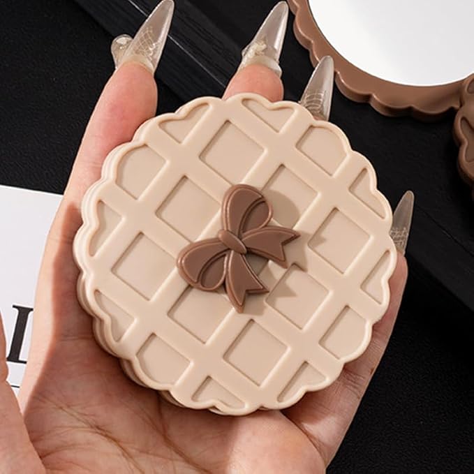 IEOSNGN Small Makeup Mirror,Round Mirrors for Women Girls,Perfect for Purse, Handbag, Touch-Ups, Everyday Use & Travel Essentials (Beige)