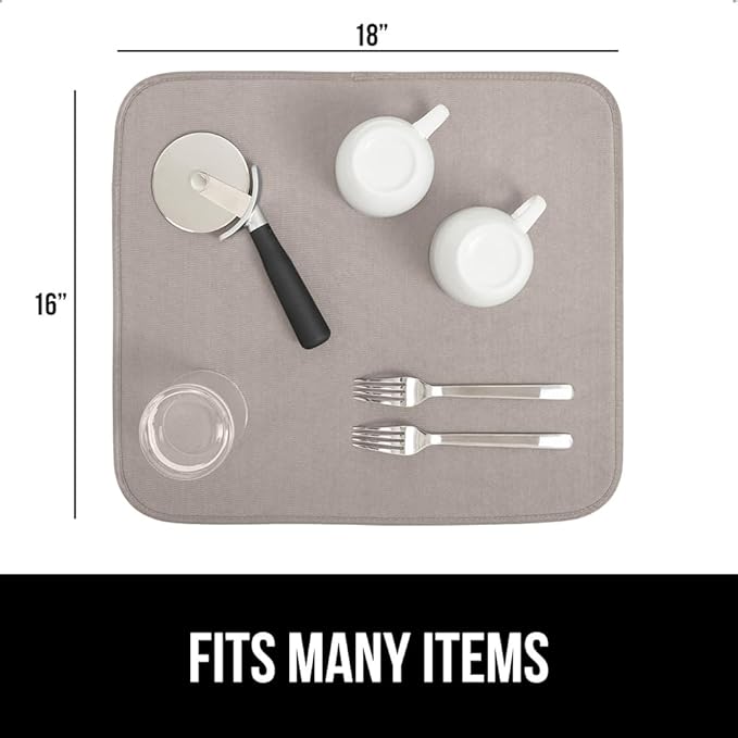 GORILLA GRIP Ultra Water Absorbent Microfiber Dish Drying Mat 2 Pack, Quick Dry Thick Mesh, Slip Resistant Pad for Sink Dishes or Under Rack, Kitchen Counter Accessories, Machine Wash, 18x16, Almond