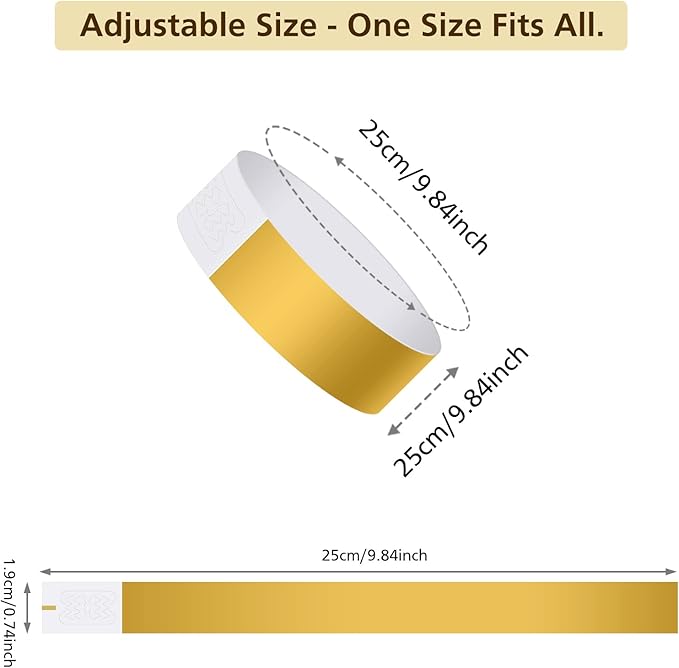 MIAHART Paper Wristbands for Events - 300 Pcs Gold Waterproof Party Arm Bands for Lightweight Concert Use
