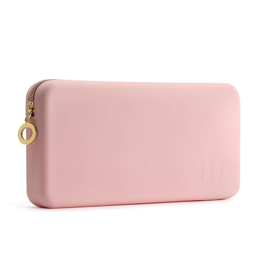 FVION Zipper Makeup Brushes Bag For Travel, Large Silicone Makeup Brush Holder, Make Up Brushes Pouch Case for Makeup Tools - Pink