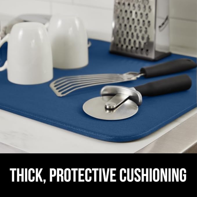 GORILLA GRIP Ultra Water Absorbent Microfiber Dish Drying Mat, 18x32, Quick Dry Thick Mesh, Slip Resistant Pad for Sink Dishes or Under Rack, Kitchen Counter Accessories, Machine Wash, Blue
