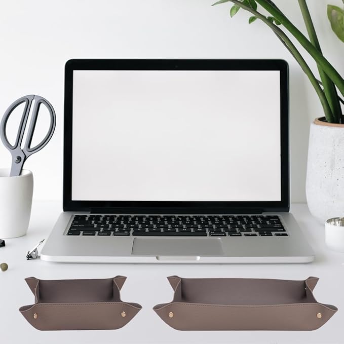 2PC Leather Valet Tray Organizer, Desk Organizer Tray Or Candy Holder, Practical Storage Tool for Travel, Home Or Office (Purple, Large+Extra Large)