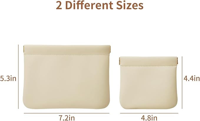 2 Pack Small Makeup Bag for Women, New Organosilicon Super Fiber Leather Mini Cosmetic Bag for Travel, Coin Purse Organizer Storage Pouch (Beige)