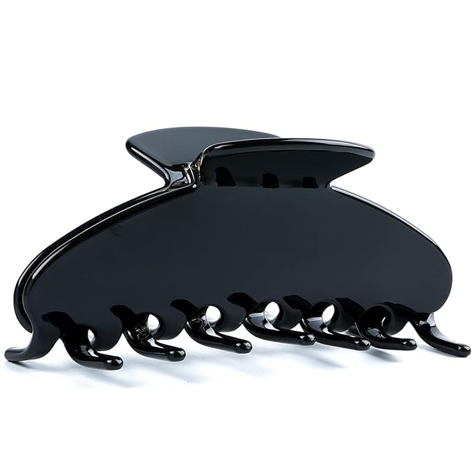 MAORULU Cute Claw Clip for Women – 4'' Large Acetate Hair Clips for Thick Thin Curly Long Hair, Durable Hair Clamps Non-slip Jaw Clip, Strong Hold, Stylish French Design (Solid Black)