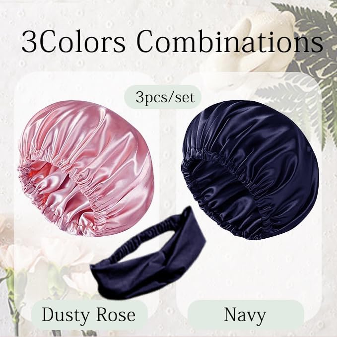 Hair Bonnets 3Pcs Satin Bonnet For Sleeping Silky Bonnets Womens Silk Bonnet Night Caps Curly Hair Sleep Cap For Women
