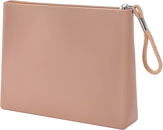 Silicone Makeup Bag for Purse Zipper Cosmetic Pouch Makeup Brush Holder Large Makeup Organizer Silicone Travel Pouch for Women (Flesh Pink)