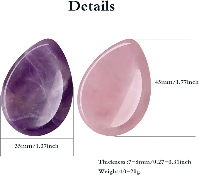 2PCS Thumb Worry Stone Rose Quartz Amethyst Healing Crystals Sets Hand Carved Stones Gemstone Pocket Natural Stone Meditation Reiki Water Drop Shaped Palm Stone for Anxiety Therapy