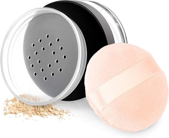 Kalevel Empty Makeup Powder Container 50ml with Puff Loose Face Compact Case Plastic Cosmetic Jars Travel Containers Refillable Bottle Box Holder with Sifter and Lid
