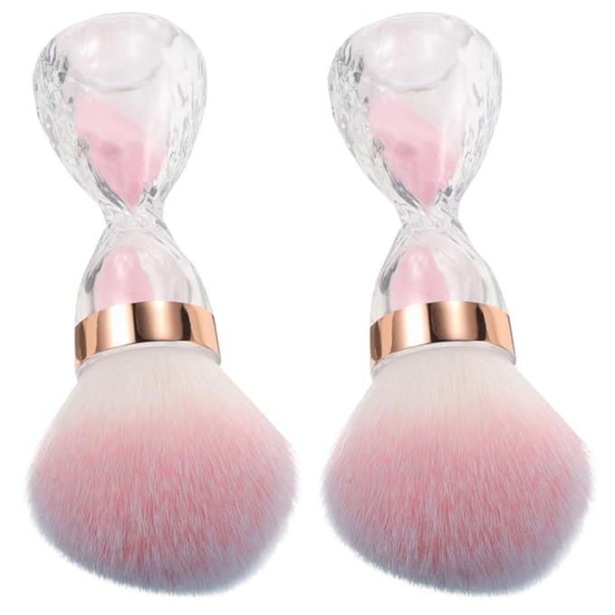 FRCOLOR 2Pcs Nail Dust Brush Acrylic Nail Art Dust Powder Brush Makeup Blush Brush Clean Up Tools Nail Art Brush Pink