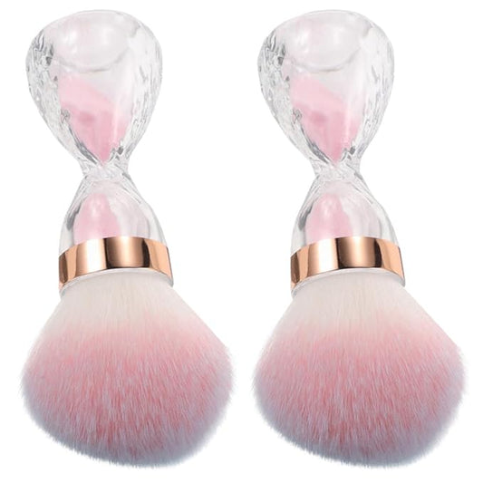 FRCOLOR 2Pcs Nail Dust Brush Acrylic Nail Art Dust Powder Brush Makeup Blush Brush Clean Up Tools Nail Art Brush Pink
