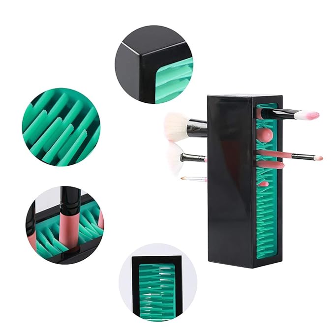Makeup Brushes Holder Organizer, Silicone Vanity Air Drying Rack Display Storage for Brush, Eyeliners and More, Practical Cosmetic Tools Container (Pink-White)