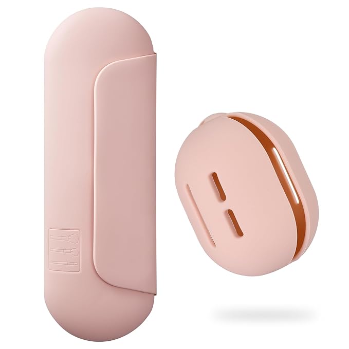 2 IN 1 Silicone Makeup Brush Holder with Beauty Make Up Sponge Holder Case：Soft Portable Cosmetic Face Brushes Holder with Upgrade Anti-Fall Out Magnetic Closure - Pink Sand