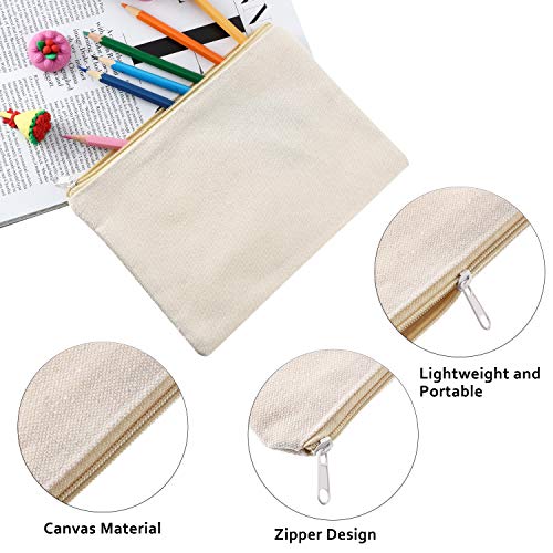 meekoo 16 Pack Blank Canvas Pouch Zipper Cosmetic Bag Bulk Plain Makeup Pouch Sublimation DIY Craft Multipurpose Travel Toiletry Bag for Makeup Cosmetic Stationary Storage Organizer(L,Beige)