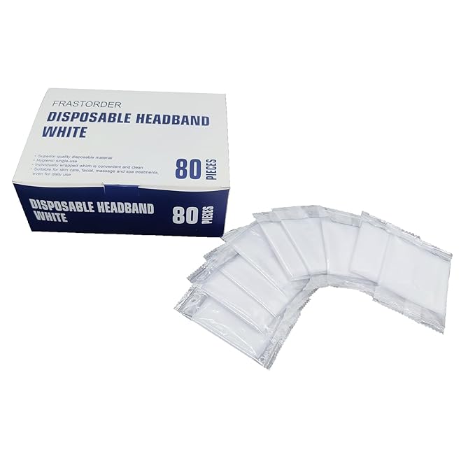 Disposable Spa Headbands for Women - Individually Wrapped Stretch Non-Woven Facial Headbands for Skincare, Makeup & Esthetician Supplies(White, 80 Count)