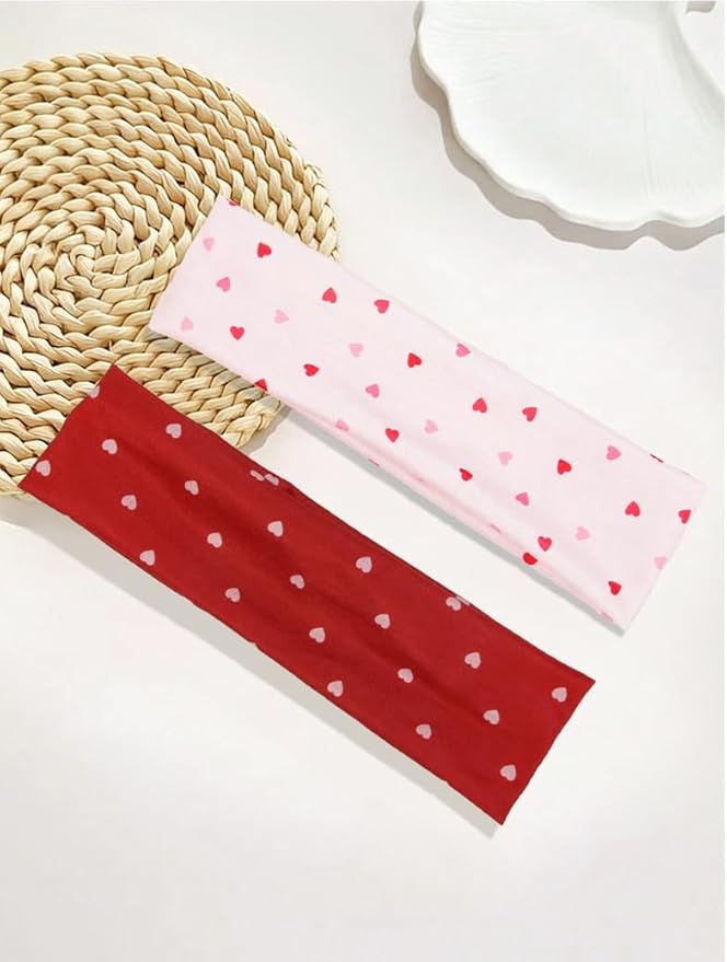 TERSE Valentine’s Day Headbands for Women Valentine Women's Hair Accessories: Cute Heart Print Head Bands for Women's Hair Red Pink Cloth Hairband Gifts 6PCS