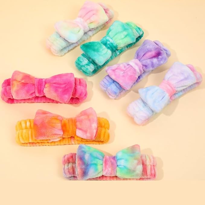 12pcs Spa Headband Soft Bowknot Spa Hair Band Coral Fleece Headband Makeup Headbands for Face Washing Skin Care Shower Yoga Headwraps for Women Girls (Dot Stripe Pattern)