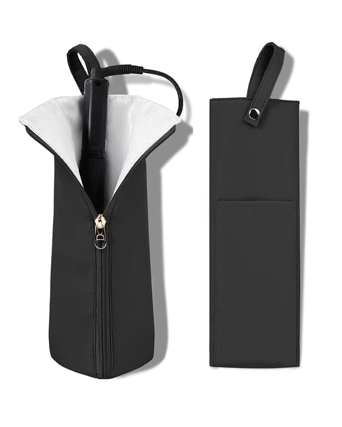 Holder & Mat for Curling Iron Flat Iron, Heat Resistant Hot Hair Tool Travel Bag Case （black）