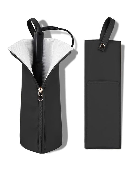 Holder & Mat for Curling Iron Flat Iron, Heat Resistant Hot Hair Tool Travel Bag Case （black）