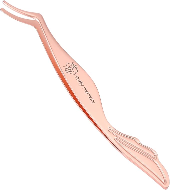 Pretty memory Eyelash Applicator Tool Stainless Steel Lash Tweezers Curved Eyelash Tweezers for Easy Lash Application and Removal, Rose Gold