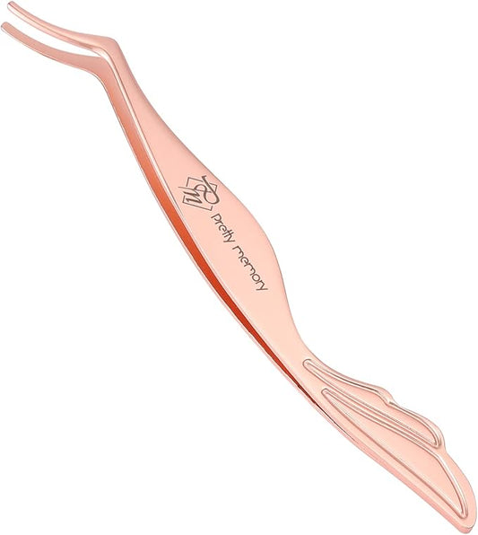 Pretty memory Eyelash Applicator Tool Stainless Steel Lash Tweezers Curved Eyelash Tweezers for Easy Lash Application and Removal, Rose Gold