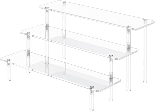 3 Tier Acrylic Display Risers, Large Perfume Organizer Stand, Clear Cupcake Stand Holder, Display Shelves for Figurines, Dessert Shelf for Party, Risers Display Stand for Decoration (1 Pack)