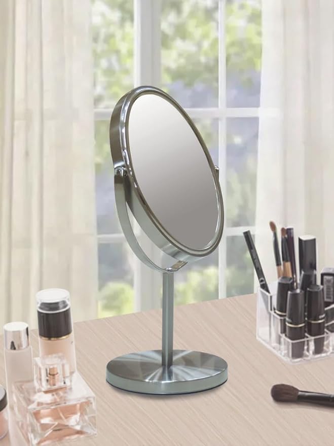 Free Standing Double Sided Tabletop Makeup Metal Vanity Mirror 1X and 3X Magnification, Oval, Swivel Mirror for Desk, Bedroom, Bathroom Nickel