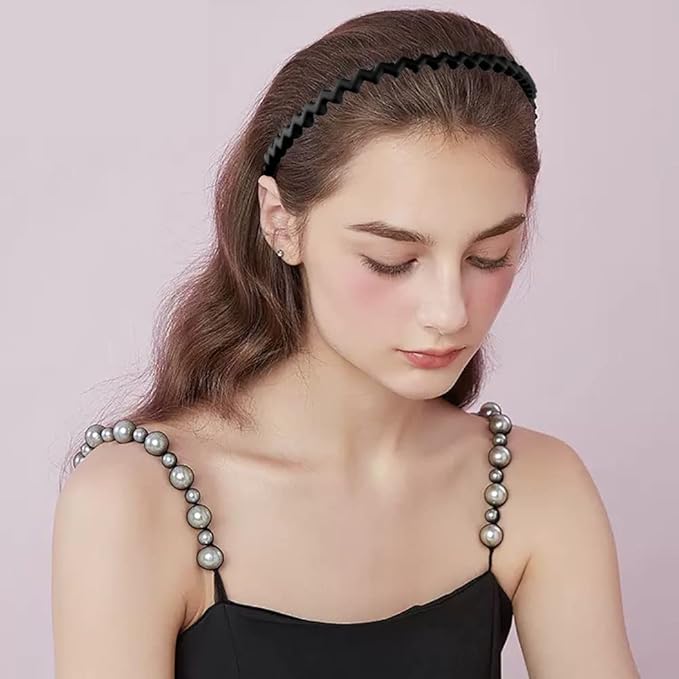 LAPOHI 8 PCS Non Slip Fashion Effortless Plastic Headbands with Teeth Comb Skinny Hair Accessories Bands for Women Men Teen Girls, Long Teeth Matte Black