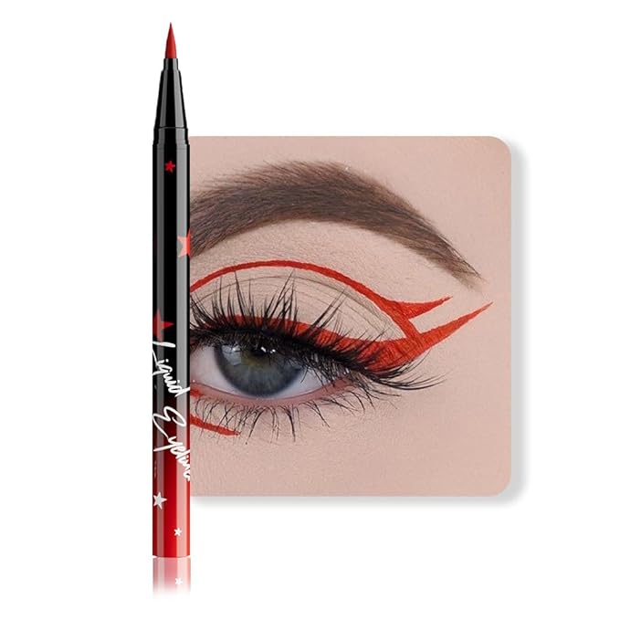 evpct Red Matte Liquid Eyeliner Waterproof Smudge Proof, Red Eye Liner Liquid Liner for Face Body Paint, Long-lasting Eyeliner Waterline Thin Quick-dry Eyeliners Pencil Eye Makeup Stay all Day
