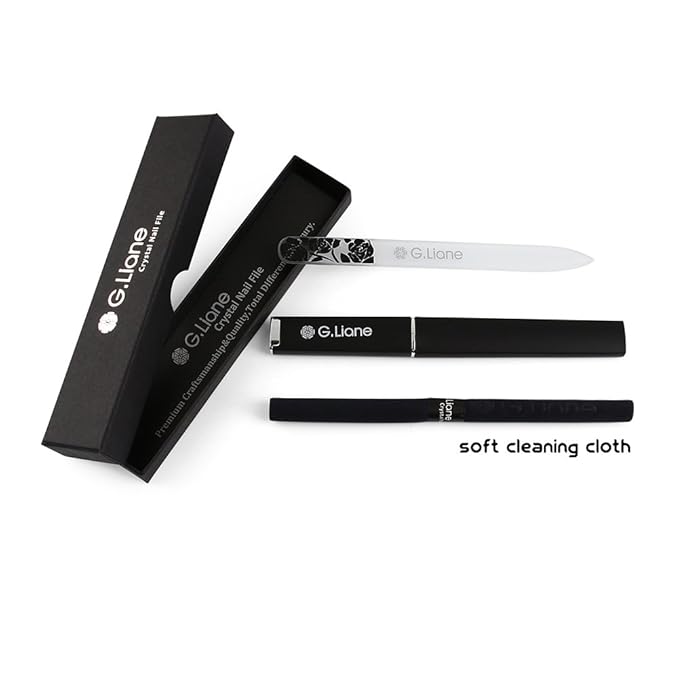 Premium Glass Nail File with Case Professional Crystal Fingernail Files Perfect Manicure Set for Women Men Kids Nail Care Gift Set(Rose Black)