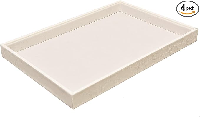 JETEHO Beige Velvet Jewelry Trays for Drawers Black Jewelrys Display Tray Stackable Jewelry Organizer Trays for Necklace Bracelet Ring Watch (4 Pack)
