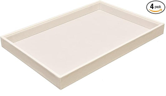JETEHO Beige Velvet Jewelry Trays for Drawers Black Jewelrys Display Tray Stackable Jewelry Organizer Trays for Necklace Bracelet Ring Watch (4 Pack)