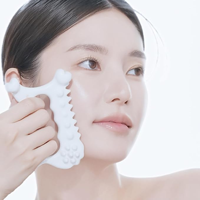 Slow Recipe Face Factory Ceramic Gua Sha Tool- Face & Body Massager – 100% Natural White Clay, Triple-Fired Ceramic Tool for Lymphatic Drainage, Includes Storage Pouch & Guide (D-tok)