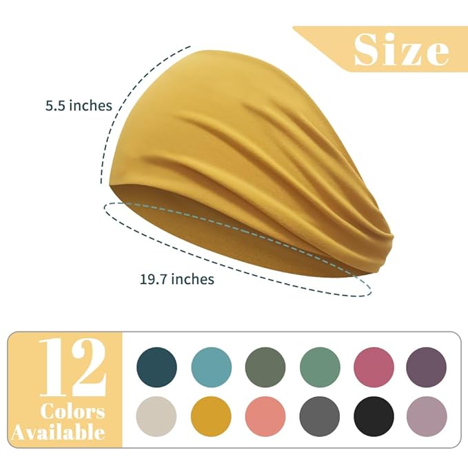 Wide Headbands for Women Non Slip, Fabric Head Bands for Women's Hair, Nurse Headbands for Women, Fashion Winter Hair Accessories, 12 Solid Colors