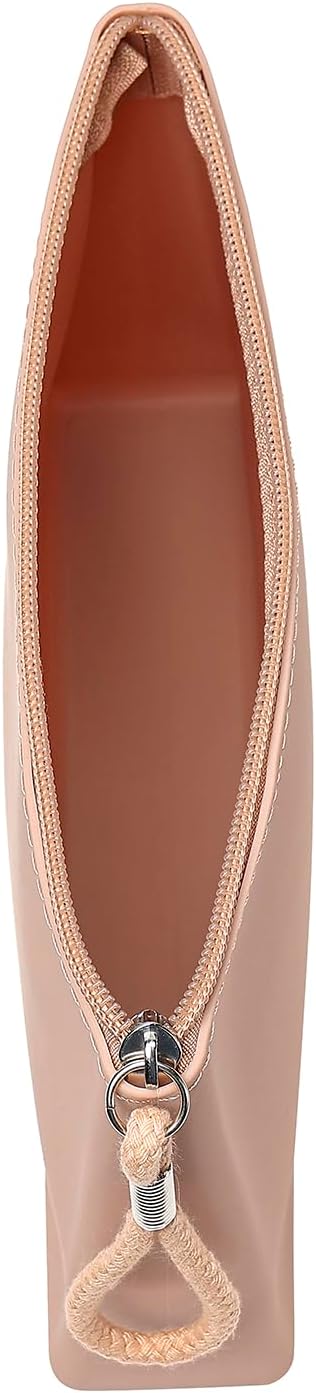 Silicone Makeup Bag for Purse Zipper Cosmetic Pouch Makeup Brush Holder Large Makeup Organizer Silicone Travel Pouch for Women (Flesh Pink)