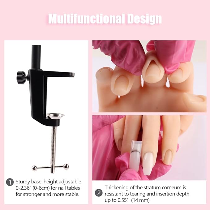 Nail Pratice Training Hand for Acrylic Nails with Stand Bracket,Soft Silicone Maniquin Hand, Flexible Bendable Nail Practice Fake Hand for Nails Art Practice Tool