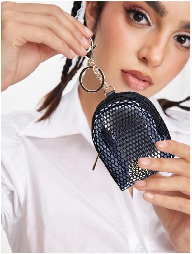 4Pcs Mini Backpack Keychain,Cute Cosmetic Bag for Women,PU Leather Makeup Bag Key Pocket Lipstick Bag Card Holder Data Cable Organizer Zipper Pouch (Mesh Cosmetic Bag)