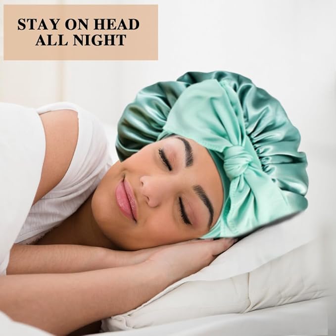 2+3 Large Satin Bonnets with Scrunchies for Women, Hair Bonnet Sleeping Tie Bonnet for Braids Curly Hair
