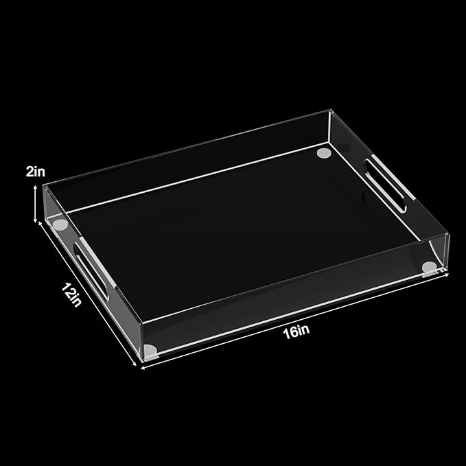 1-Piece Clear Acrylic Tray 12 * 16 Inches Suitable for Coffee Table Makeup Table Kitchen Countertop Acrylic Storage Tray Perfect for Gatherings Events Family Use with Handle,Easy to Carry