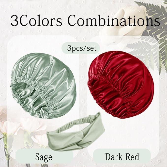 Hair Bonnets 3Pcs Satin Bonnet For Sleeping Silky Bonnets Womens Silk Bonnet Night Caps Curly Hair Sleep Cap For Women