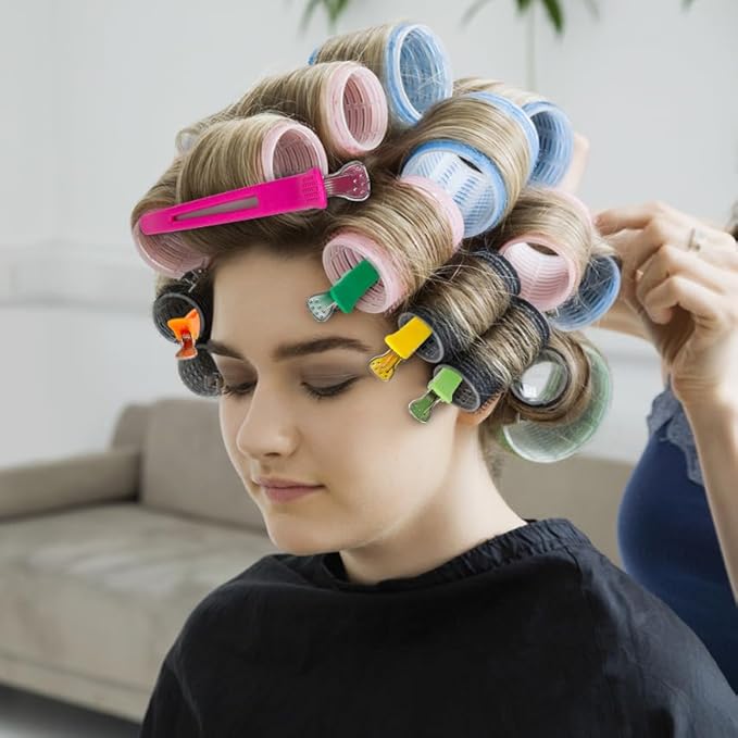 12PCS Hair Clips for Styling - Non Slip No Crease Duck Billed Hair Clips for Women with Silicone Band - Professional 4.3 Inch Large Salon Hair Cutting Clips for Hairdresser - Multicolored