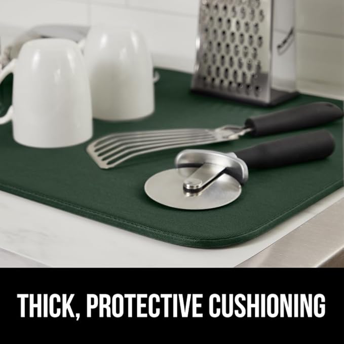 GORILLA GRIP Ultra Water Absorbent Microfiber Dish Drying Mat 2 PK, Quick Dry Thick Mesh, Slip Resistant Pad for Sink Dishes Under Rack, Kitchen Counter Accessories, Machine Wash, 18x16 Hunter Green