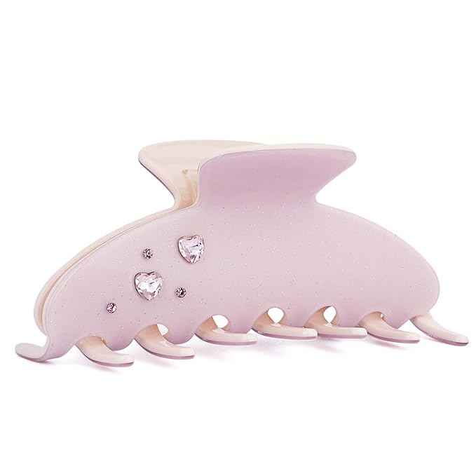 MAORULU Cute Claw Clip for Women – 4'' Large Acetate Hair Clips for Thick Thin Curly Long Hair, Rhinestone Jaw Clip Non-slip Hair Clamps, Strong Hold, Stylish French Design (Pink Rhinestone Clips)