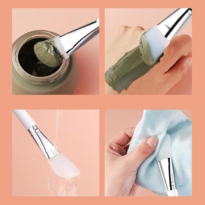 6 Pack Silicone Face Mask Makeup Brushes, Facial Mask Brush Spatulas, Skin Care Beauty Applicator Brush, Soft Cosmetic Mud Clay Gel Cream Powder Mask DIY Extractor Tool, White, Blue, Pink